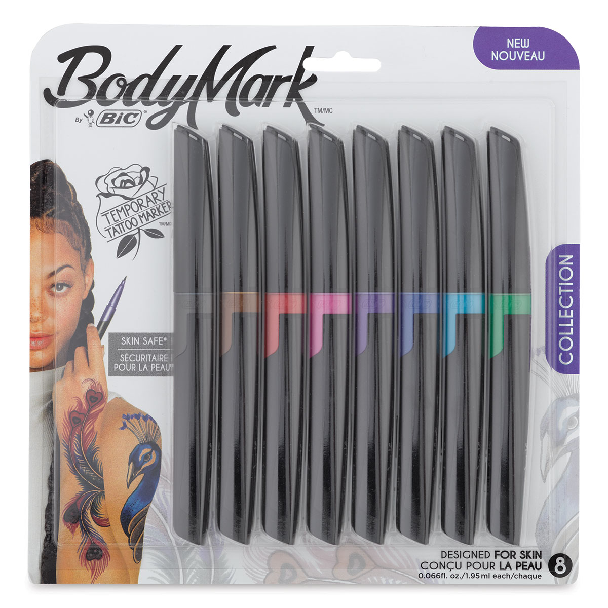 BIC BodyMark Temporary Tattoo Marker 3-Pack: Purple, Blue, Pink With Cool Stencils